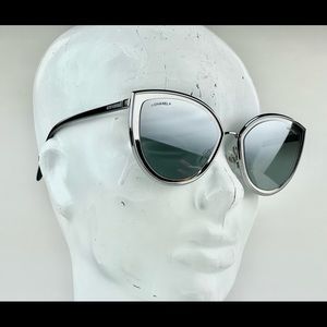 CHANEL Silver/Black Metal Cat Eye Sunglasses